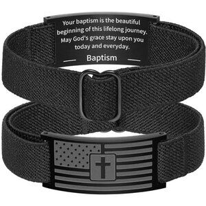 American Flag Cross Bracelet for Men Women, Black Elastic Stretch Strap